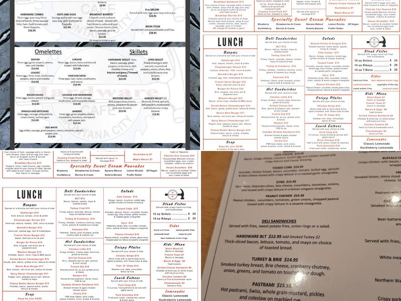 The Hardware Cafe Menu