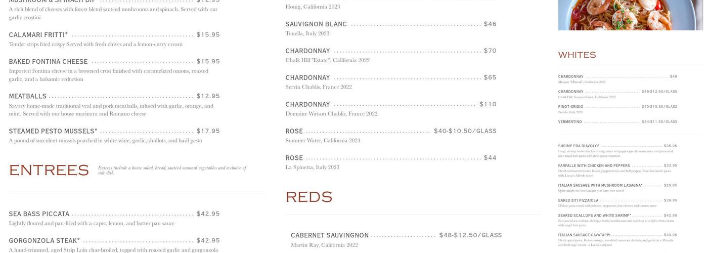 Lucca's Menu