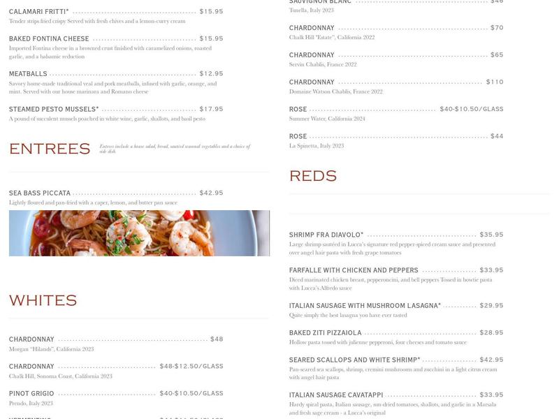 Lucca's Menu
