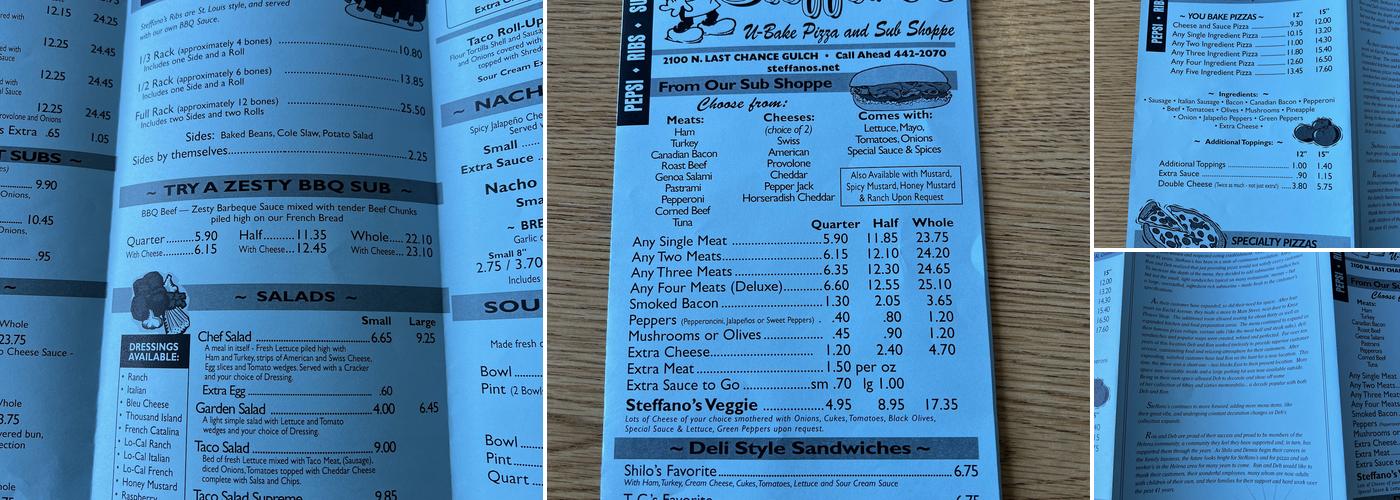 Steffano's Pizza & Sub Shoppe Menu