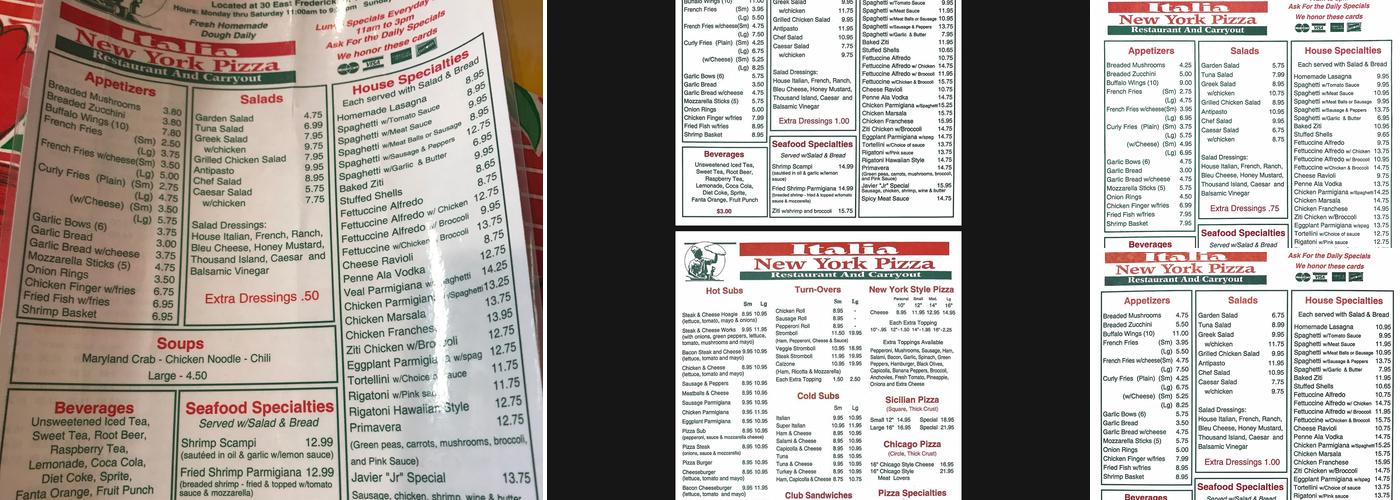 Italia New York Pizza Menu