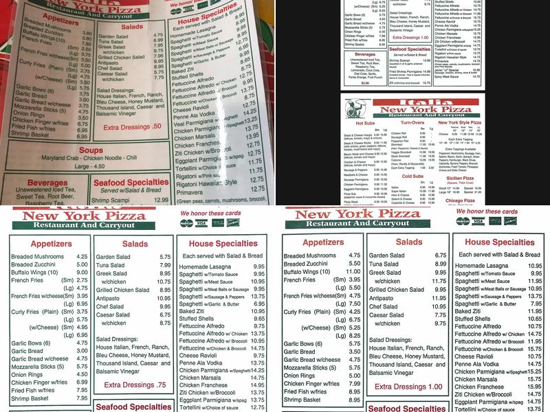 Italia New York Pizza Menu