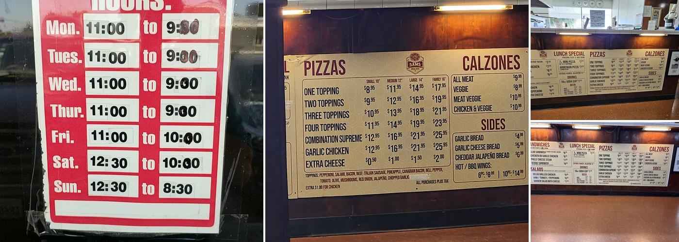 Sam's Pizza Menu