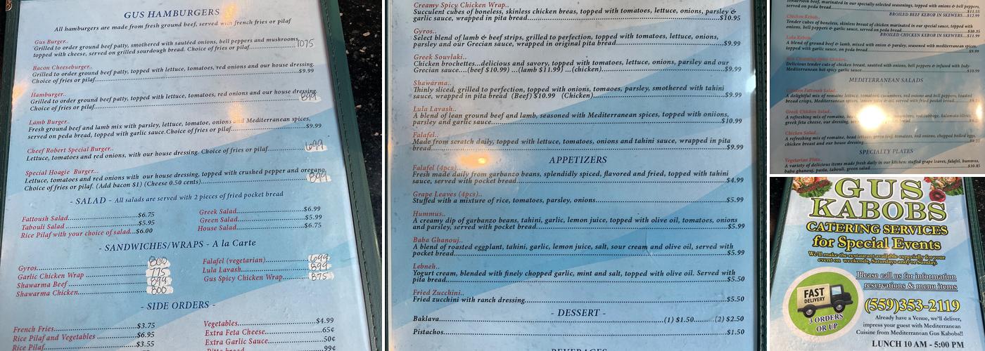 Gus Kabobs Menu