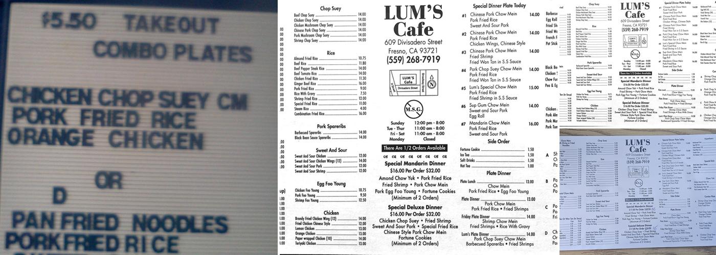 Lum's Chop Suey Menu