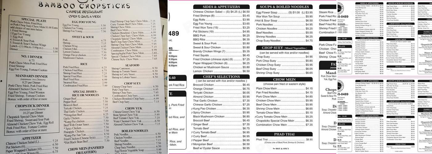 Chop Sticks Menu