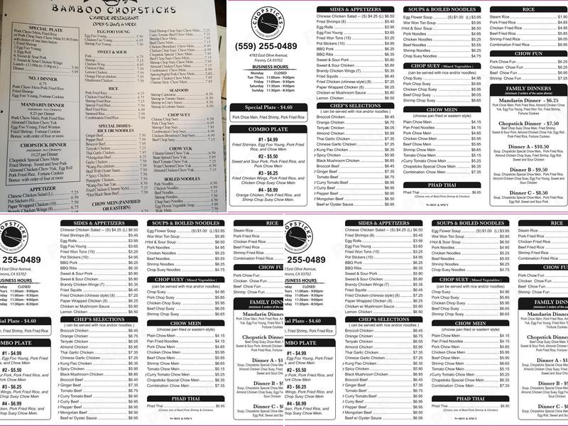 Chop Sticks Menu
