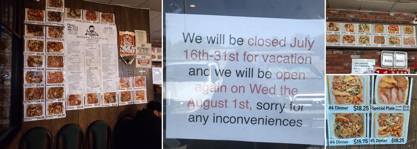 Bamboo Chopsticks Menu