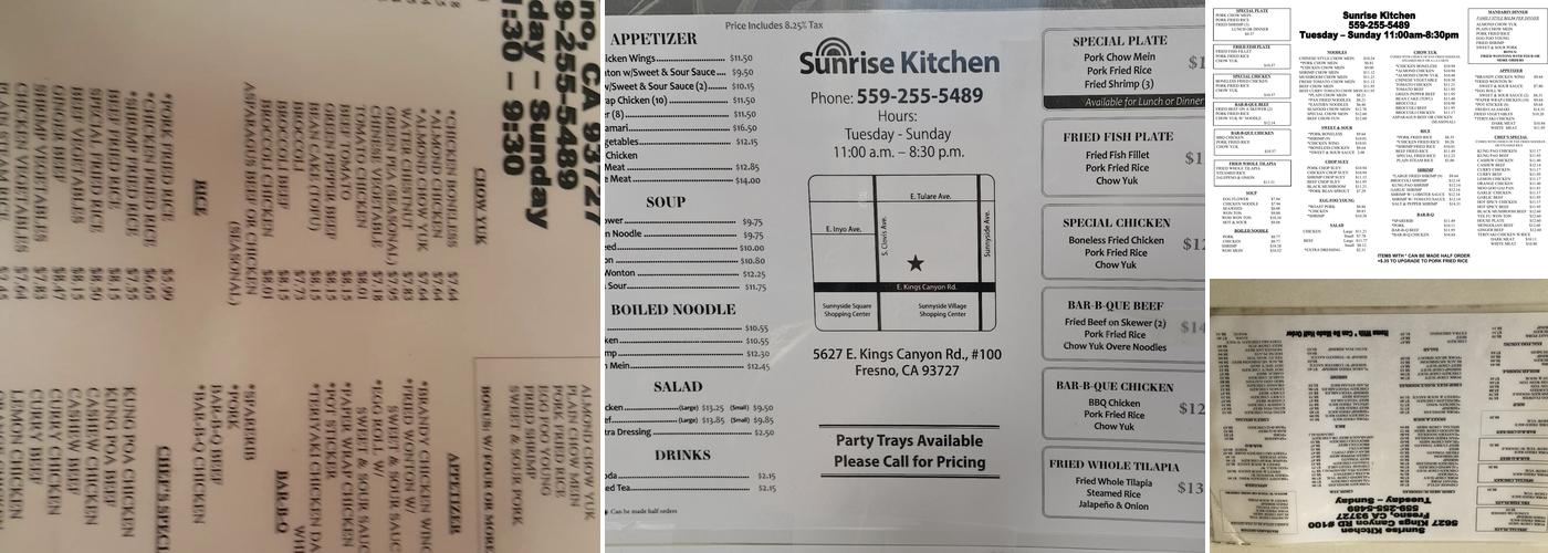 Sunrise Kitchen Menu