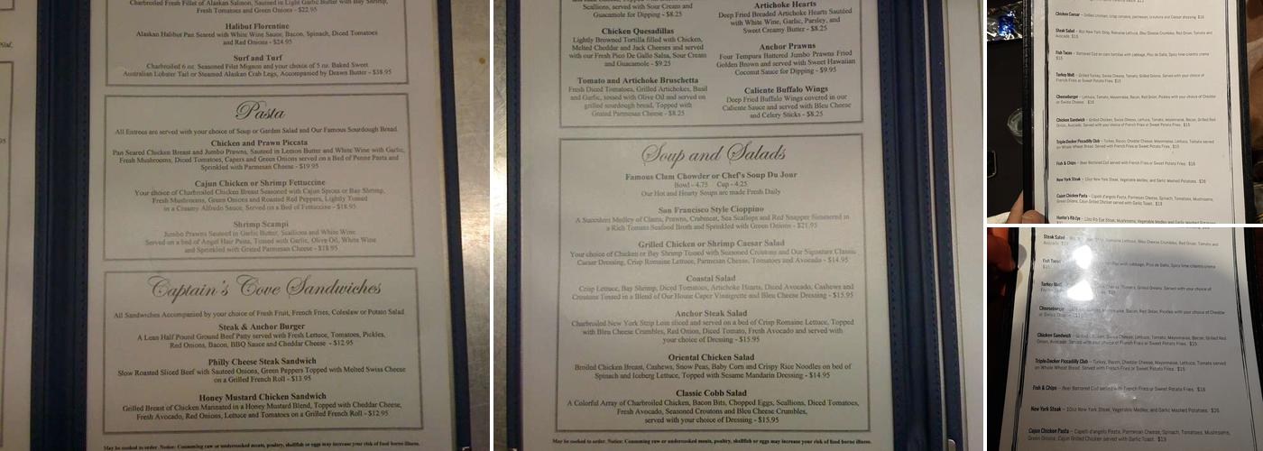 Steak & Anchor Restaurant & Lounge Menu