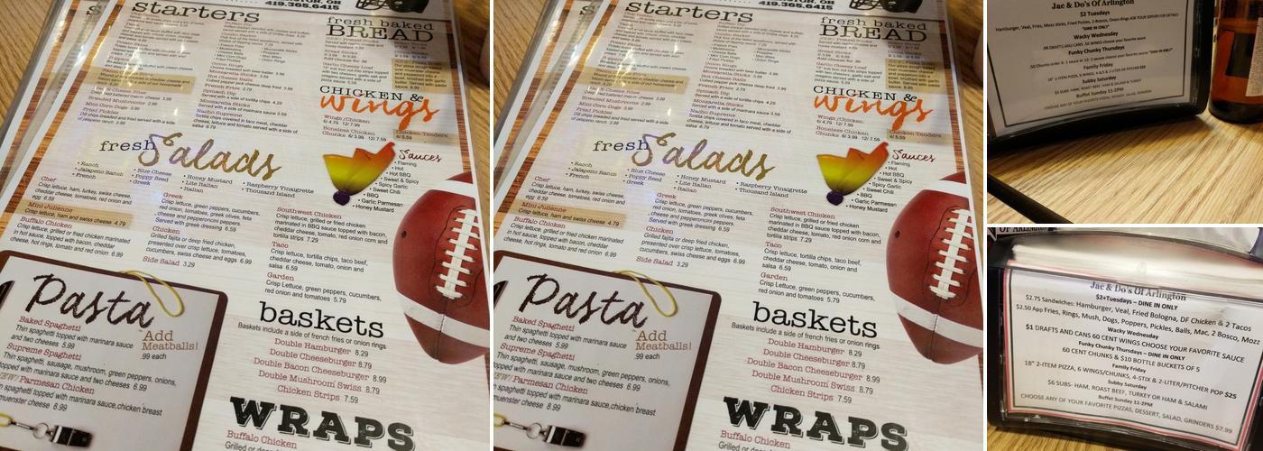 Jac & Do's of Arlington Menu