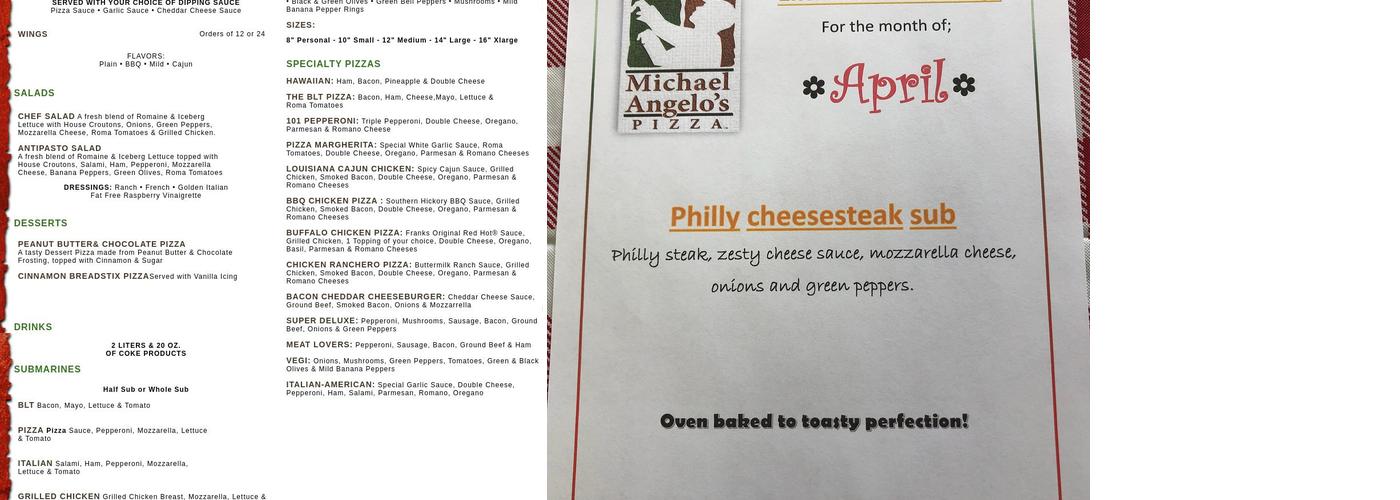 Michael Angelo's Pizza Menu