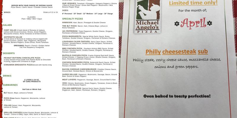 Michael Angelo's Pizza Menu