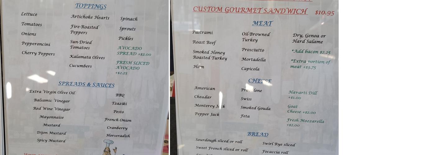 Tony's Delicatessen & Catering Menu