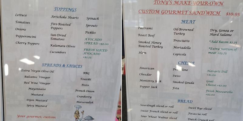 Tony's Delicatessen & Catering Menu