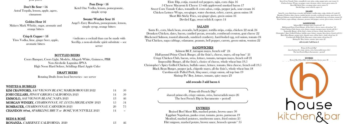 House Kitchen & Bar Menu