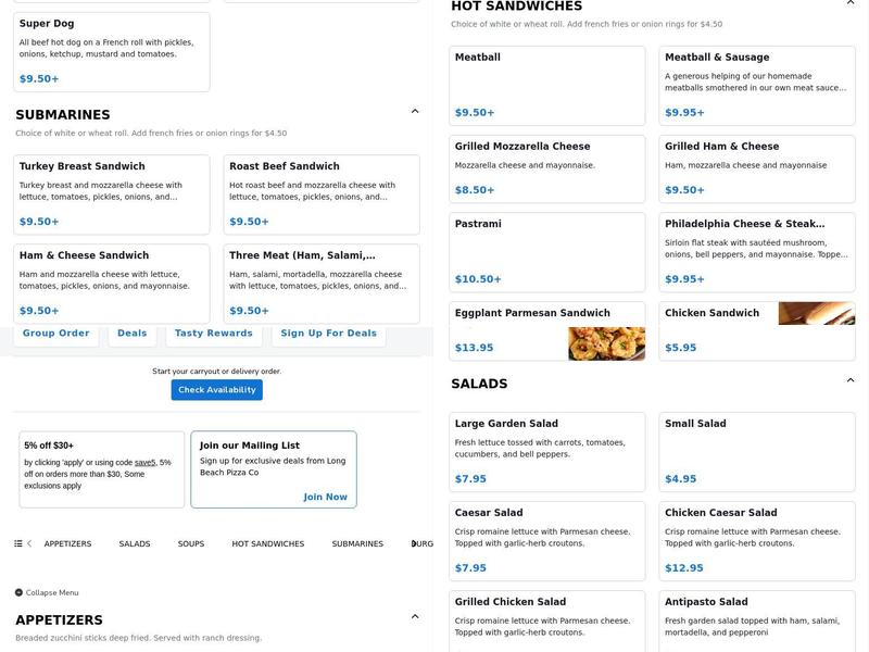 Long Beach Pizza Co Menu