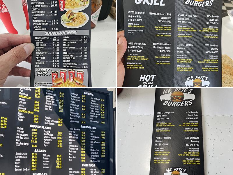 Mr Pete's Burgers Menu