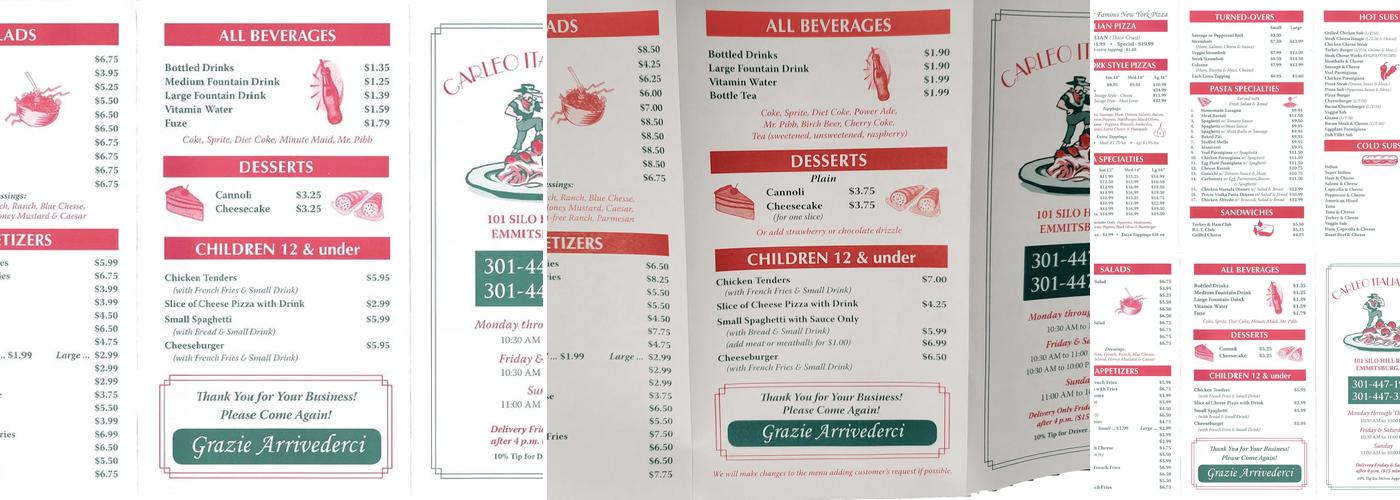 Carleo Italian Pizza Menu