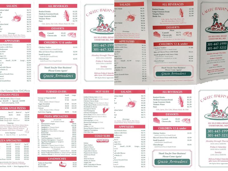 Carleo Italian Pizza Menu