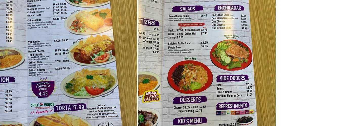 Chile Verde Menu
