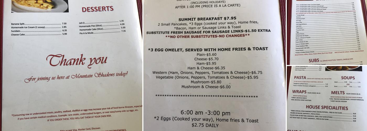 Mike Travis' Mountain Shadow Menu
