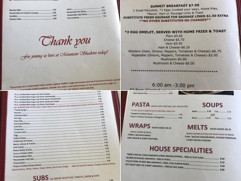 Mike Travis' Mountain Shadow Menu