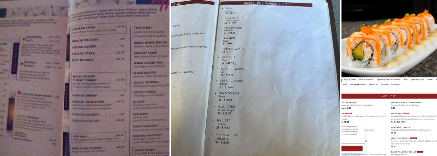 Tokyo Wako Long Beach Menu