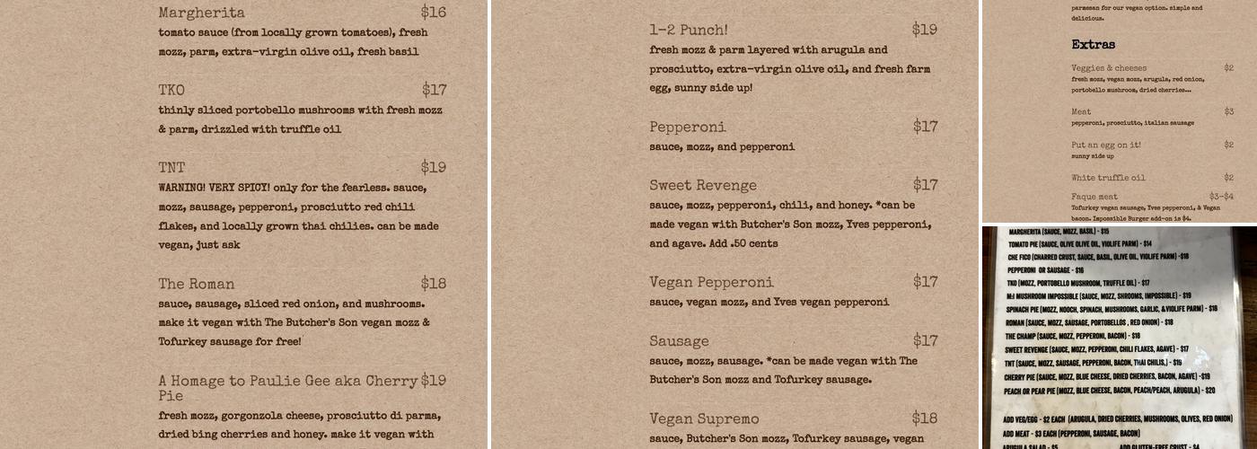 Bare Knuckle Pizza Menu