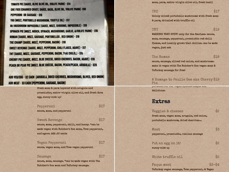 Bare Knuckle Pizza Menu