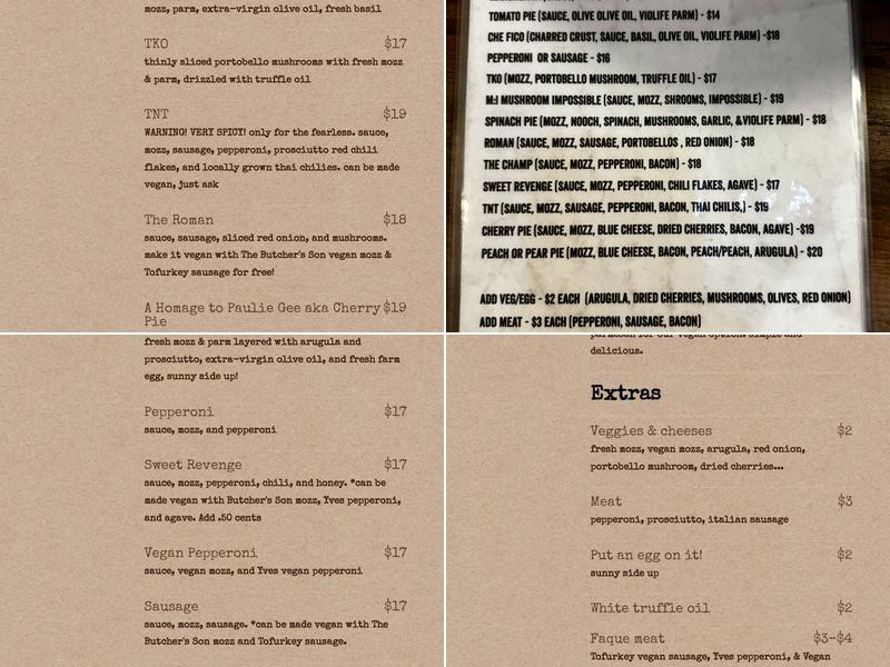 Bare Knuckle Pizza Menu