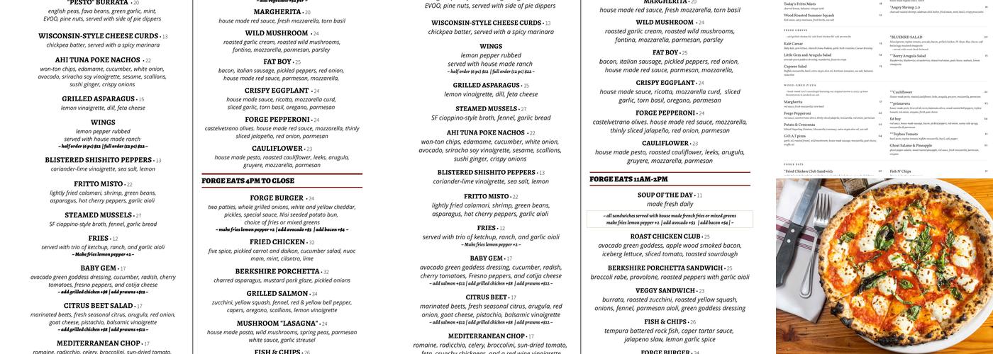 Forge Pizza Menu