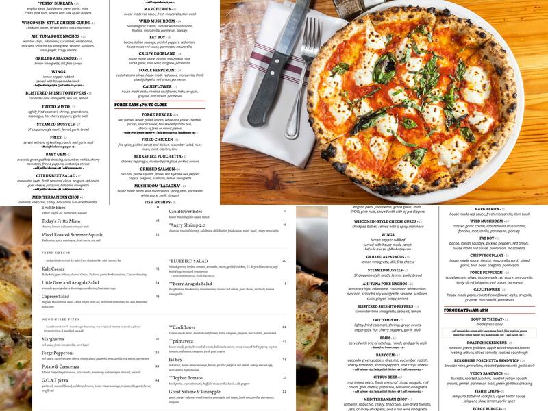 Forge Pizza Menu