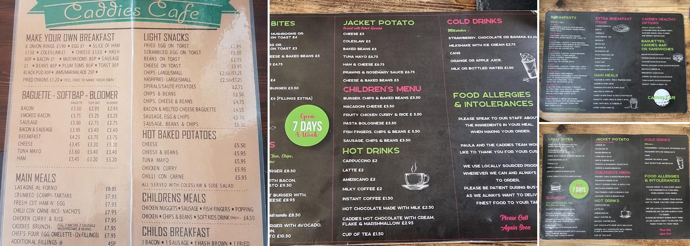 Caddies Cafe Menu