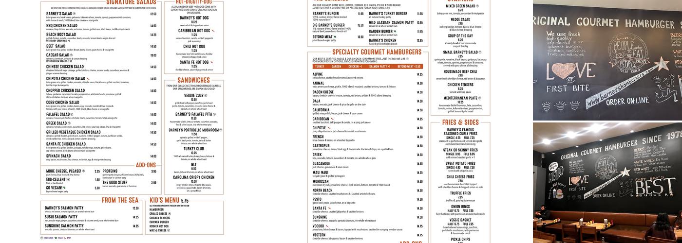 Barney's Gourmet Hamburgers Menu
