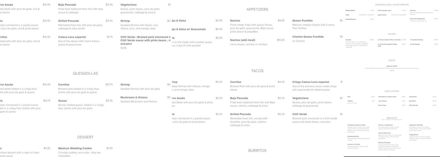 La Calaca Loca Taqueria Menu