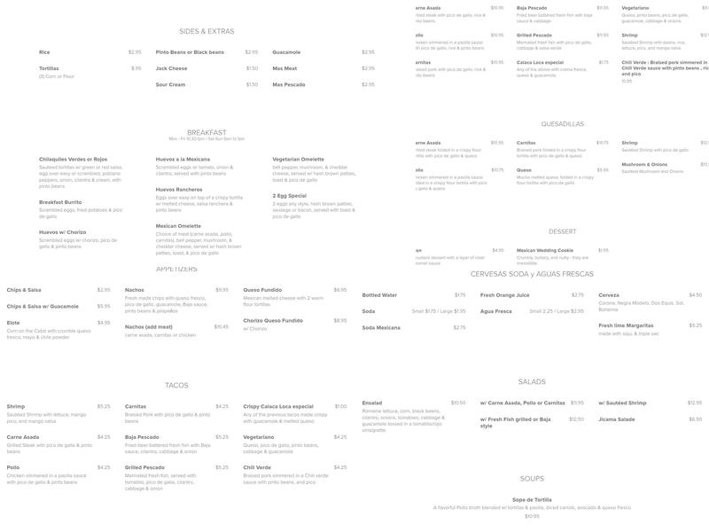 La Calaca Loca Taqueria Menu
