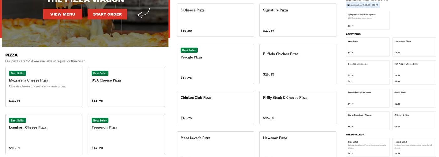 The Pizza Wagon Menu