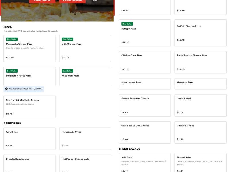 The Pizza Wagon Menu