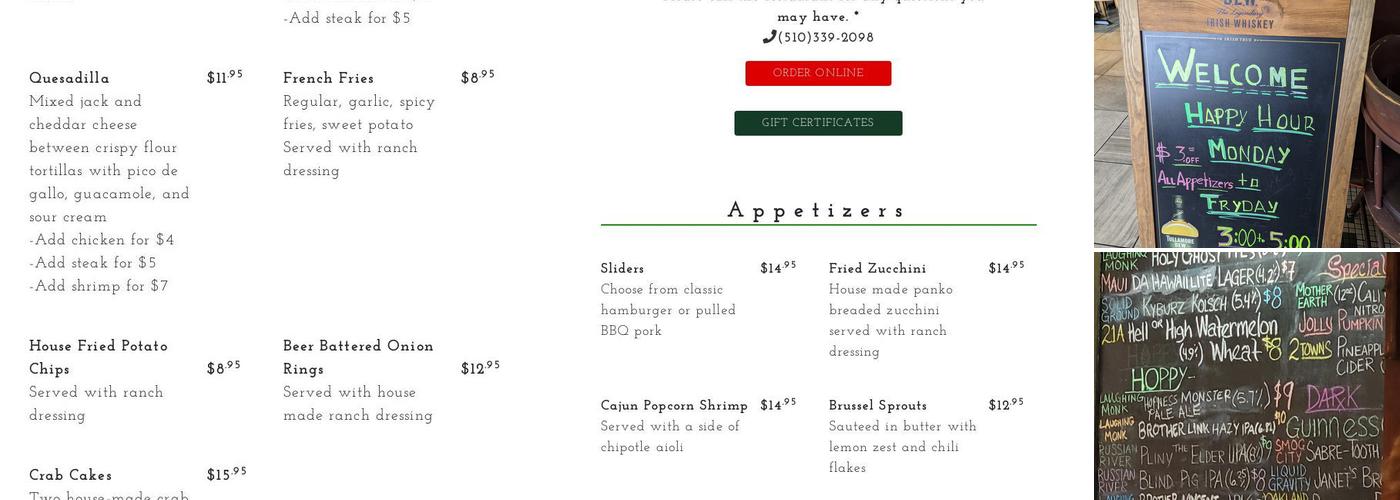 Crogan's Montclair Menu