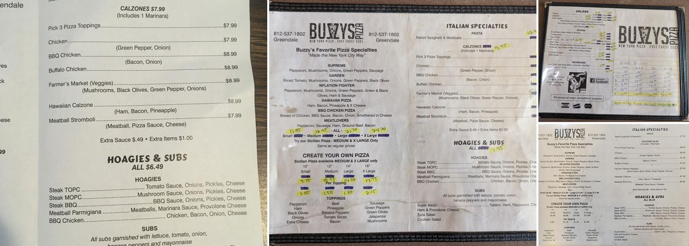 Buzzy's NYPD Menu