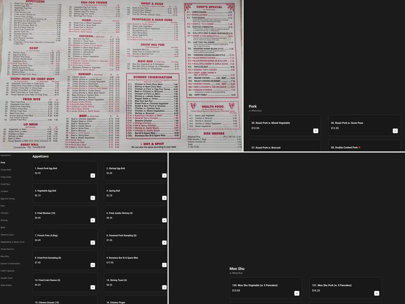 Great Wall Chinese Restaurant Menu