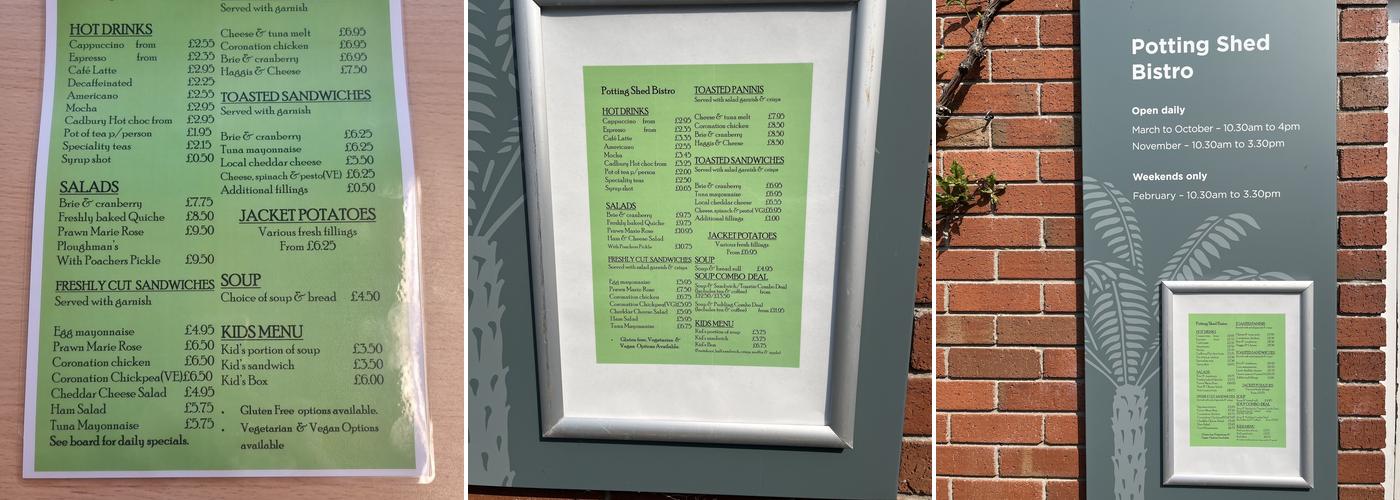 The Potting Shed Menu