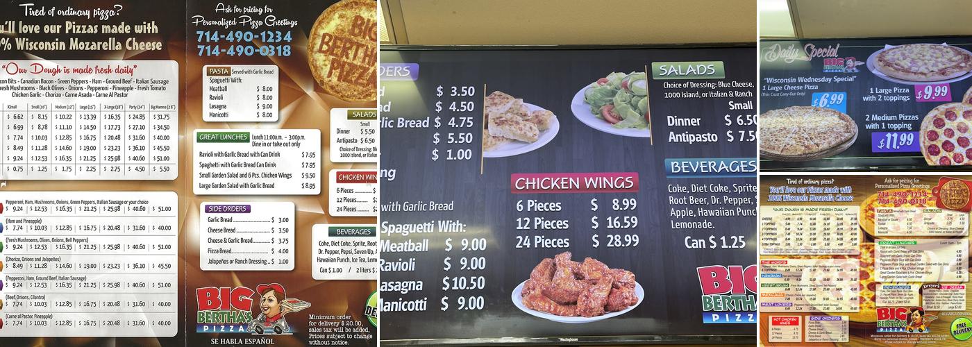 Big Bertha's Pizza Menu