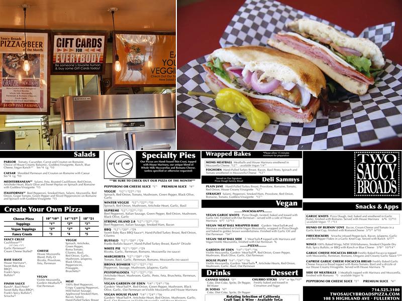 Two Saucy Broads Pizza Menu