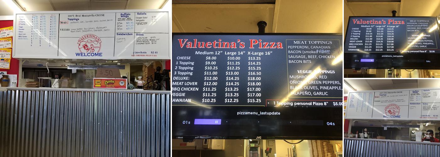 Valuetinas Pizza Menu