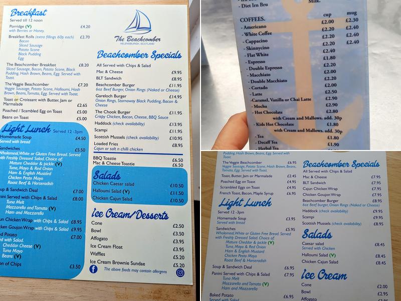 The Beachcomber Cafe Bar Menu