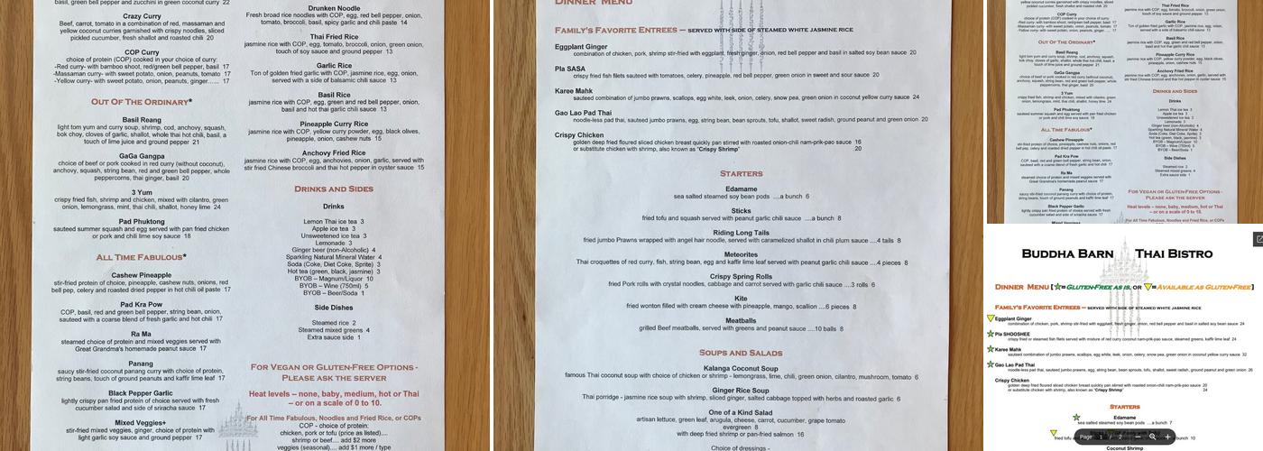 Buddha Barn Thai Menu