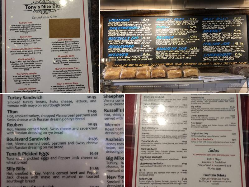 Tony’s Original Deli & Bottle Shop Menu