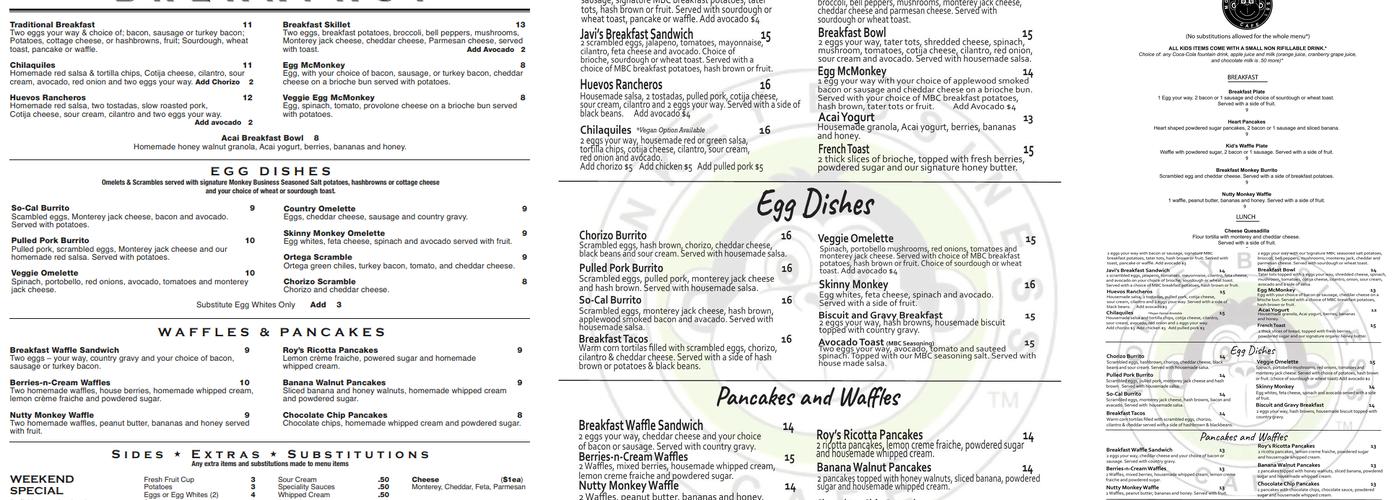 Monkey Business Cafe Menu